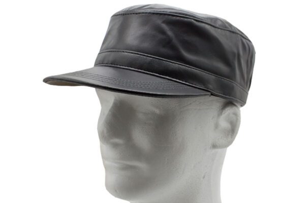 Black Cowhide Leather Military Cadet Cap in head