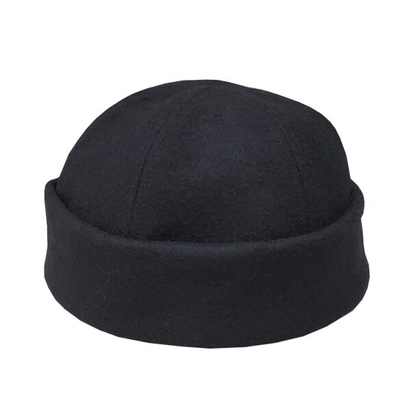 Black Melton Wool Skull Cap Beanie