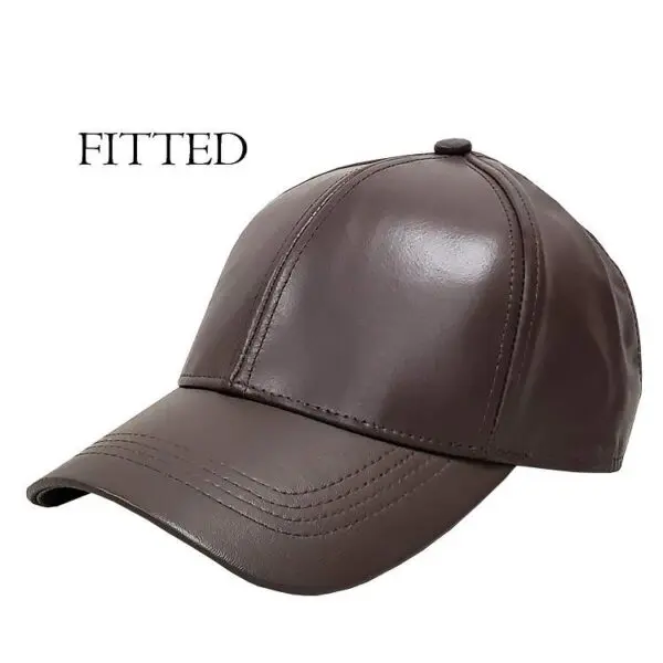 Fitted Brown Leather Baseball Cap
