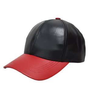 Black Red Two Tone Cowhide Leather Baseball Cap
