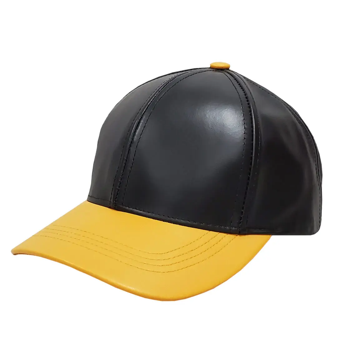 Black Gold Two Tone Cowhide Leather Baseball Cap