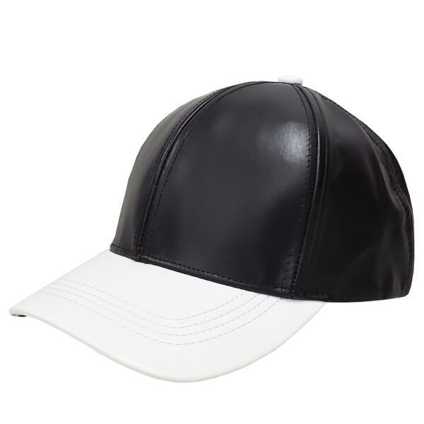 Black White Two Tone Cowhide Leather Baseball Cap