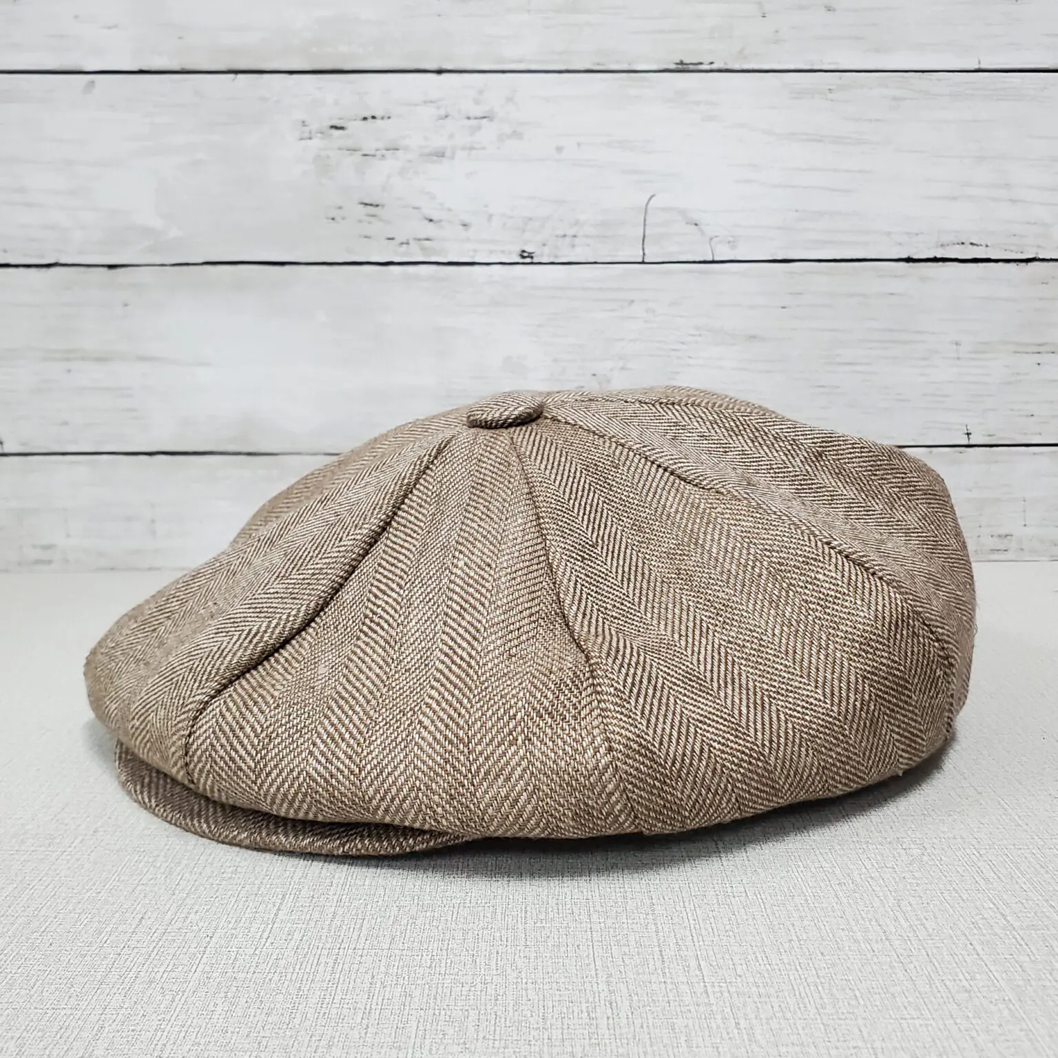 Brown Herringbone Linen Apple Newsboy Cap Winner Caps MFG. Company