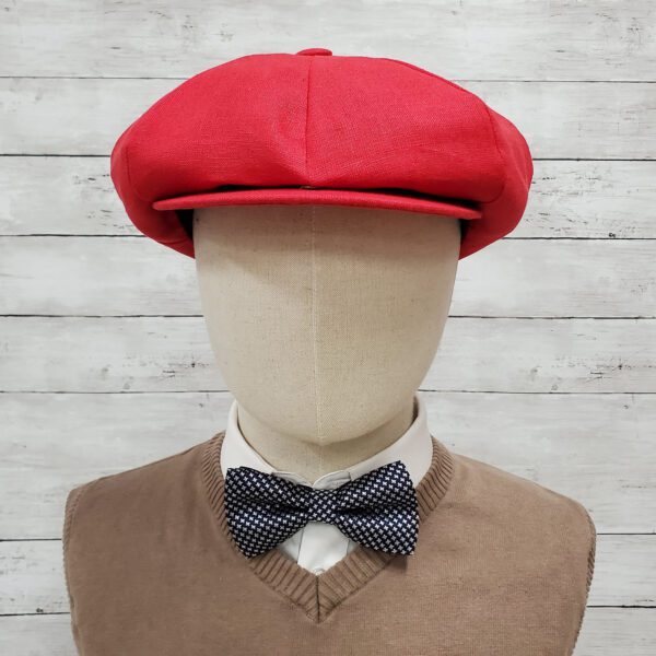 Red Linen Apple Newsboy Cap