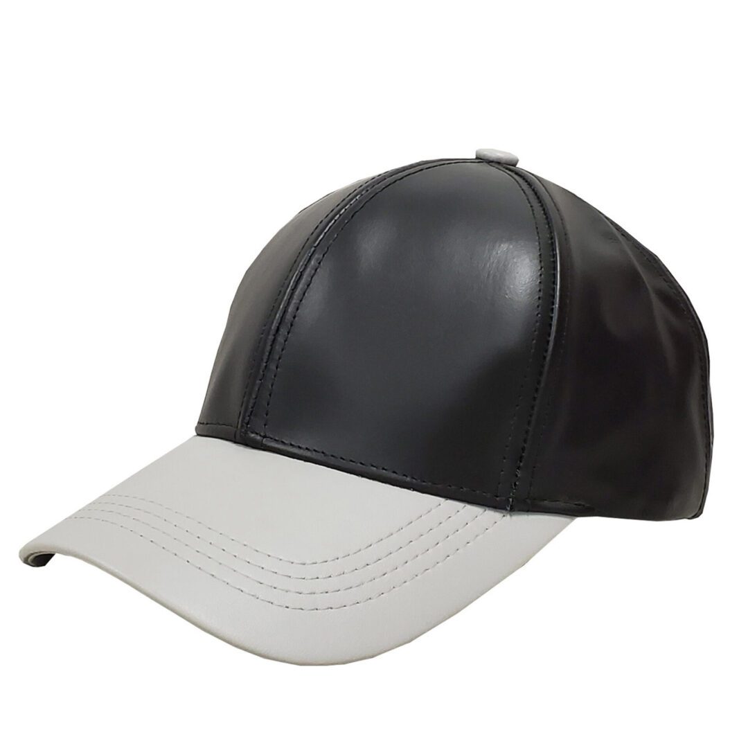 Black Light Grey Two Tone Cowhide Leather Baseball Cap