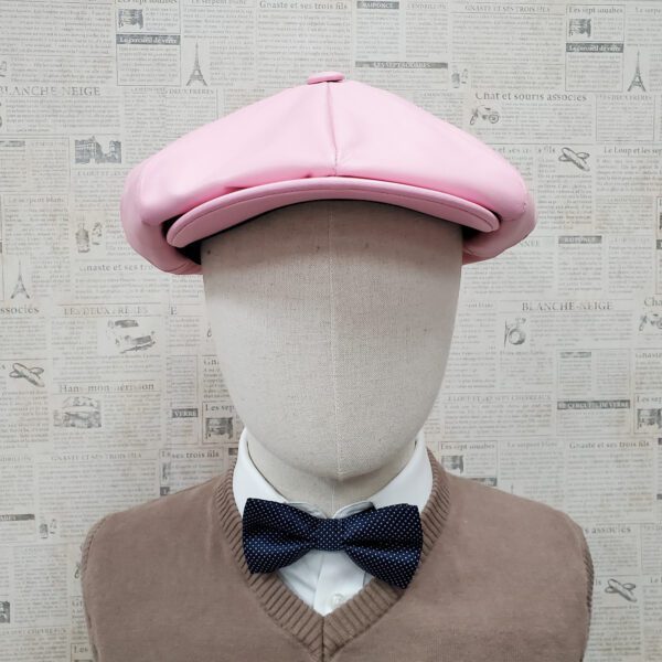 Pink Cowhide Leather Apple Newsboy Cap front