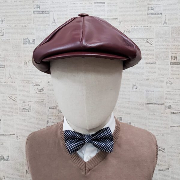 Burgundy Cowhide Leather Apple Newsboy Cap front small