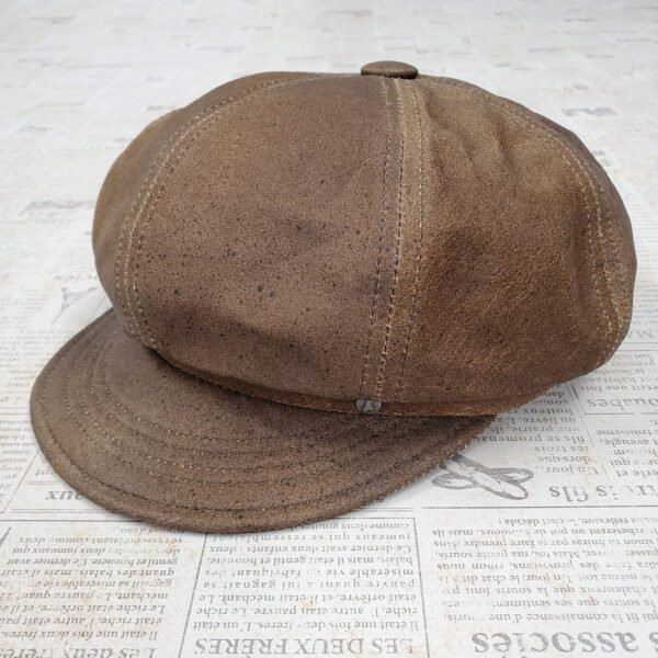 Vintage Distressed Brown Leather Newsboy Cap