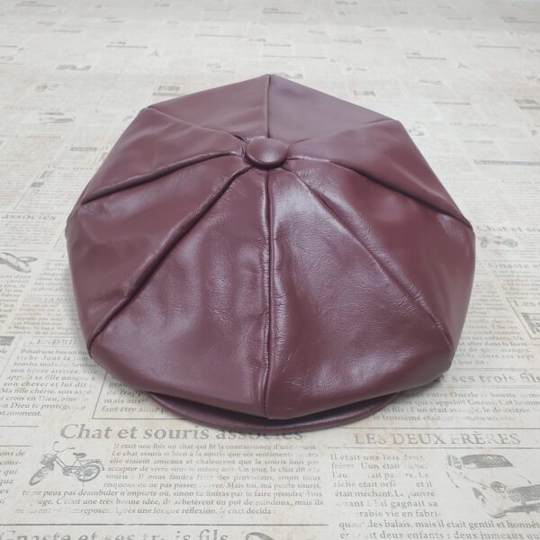Burgundy Cowhide Leather Apple Newsboy Cap top small
