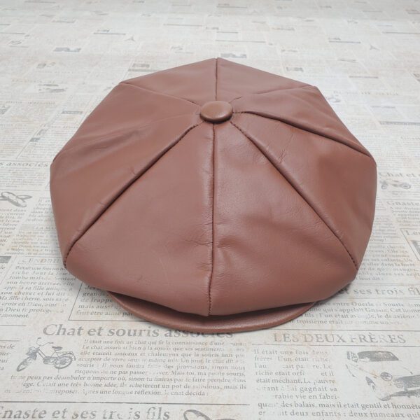 Light Brown Cowhide Leather Apple Newsboy Cap top