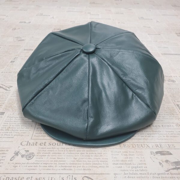 Hunter Green Cowhide Leather Apple Newsboy Cap top