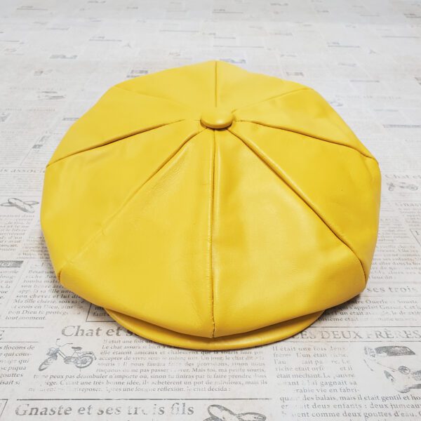 Yellow Cowhide Leather Apple Newsboy Cap top