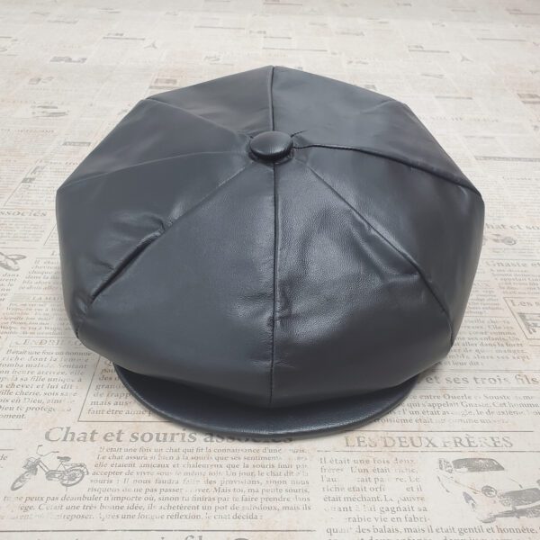 Black Cowhide Leather Apple Newsboy Cap top view