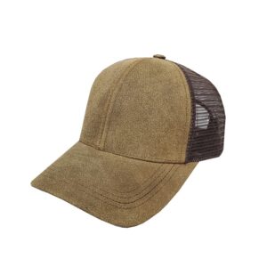 Distressed Brown Leather Mid Profile Mesh Cap