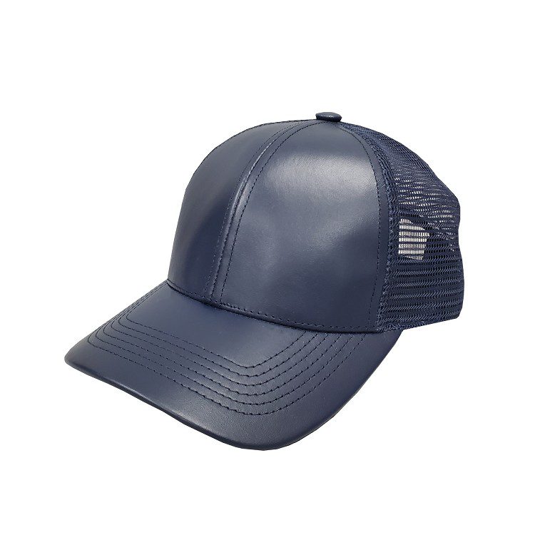 Navy Leather Mid Profile Mesh Cap