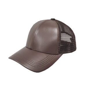 Brown Leather Mid Profile Mesh Cap