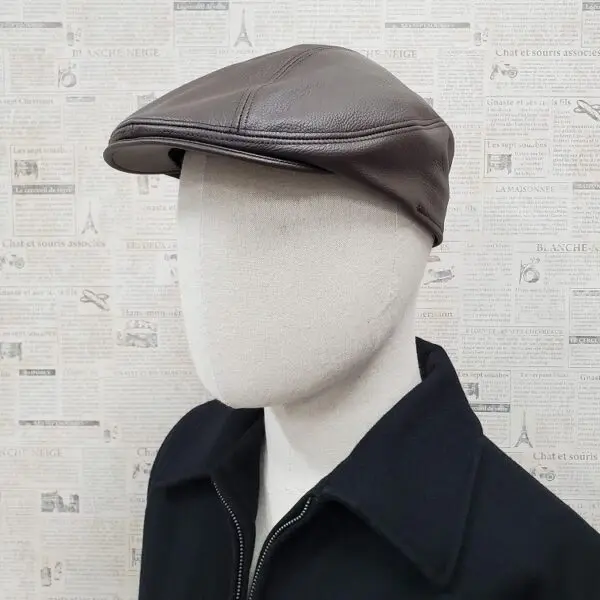 Brown Pebble Leather Ascot Ivy Driver Cap