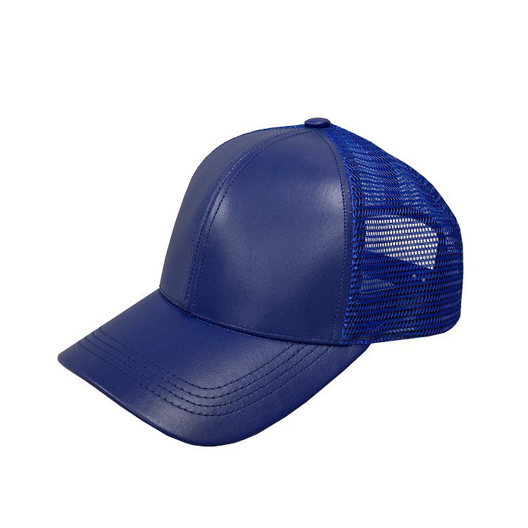 Royal Blue Leather Mid-Profile Mesh Cap