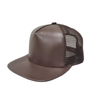 Brown Leather High Profile Mesh Cap