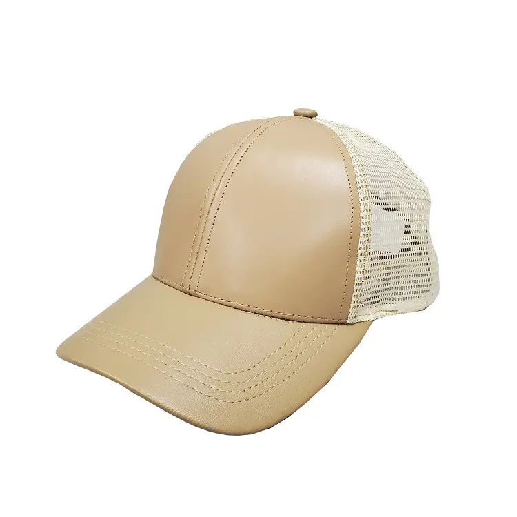 Khaki Leather Mid Profile Mesh Cap