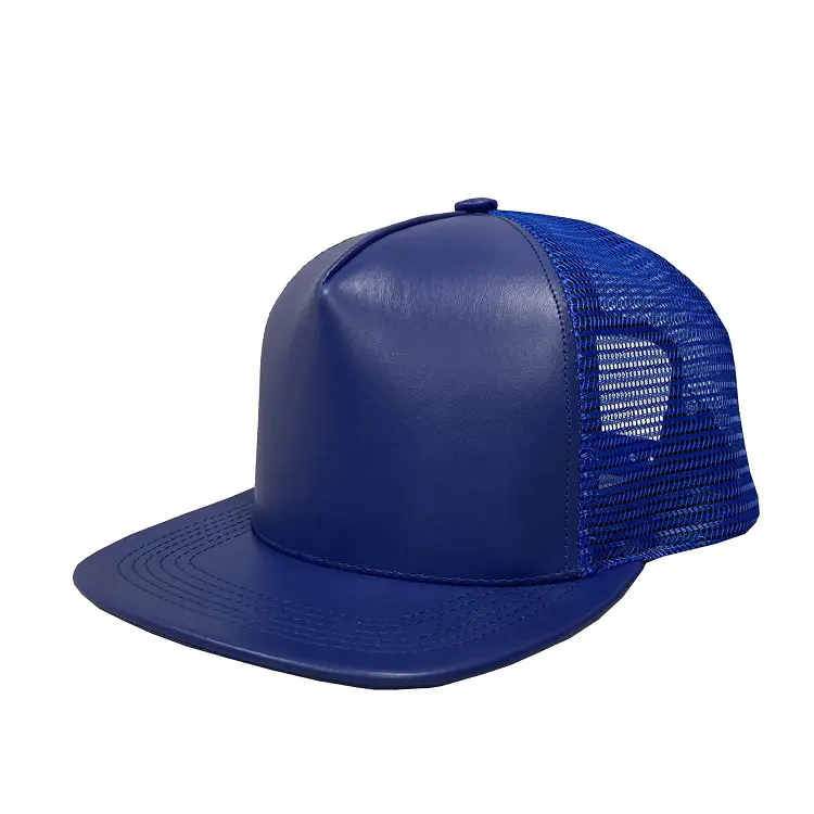 Royal Blue Leather High Profile Mesh Cap