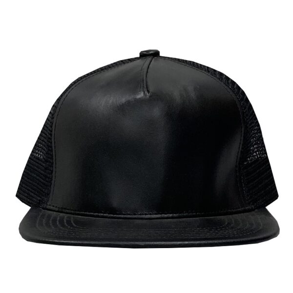 Black Leather High Profile Mesh Cap front