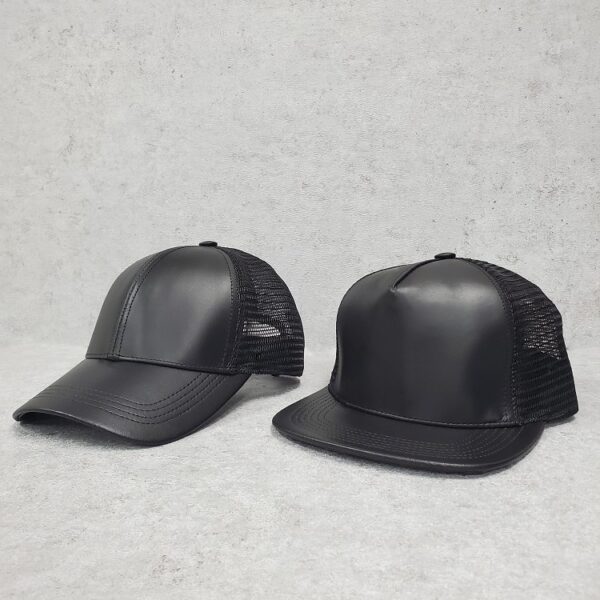 Two Black Leather High Profile Mesh Cap