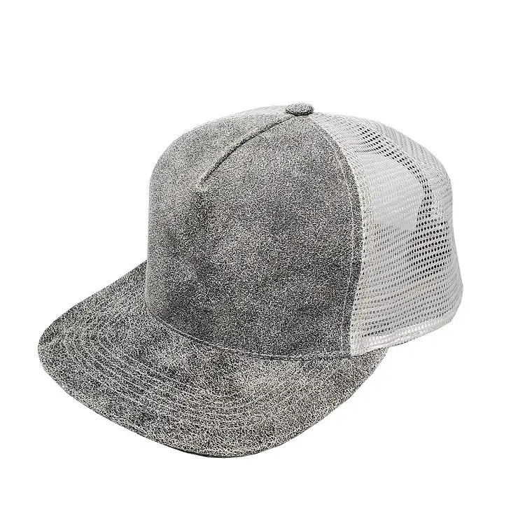 Distressed Grey Leather High Profile Mesh Cap