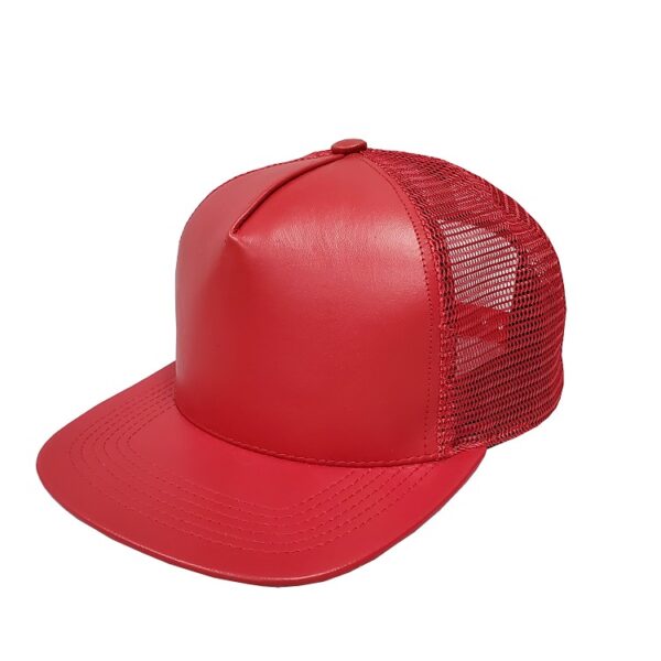 Red Leather High Profile Mesh Cap