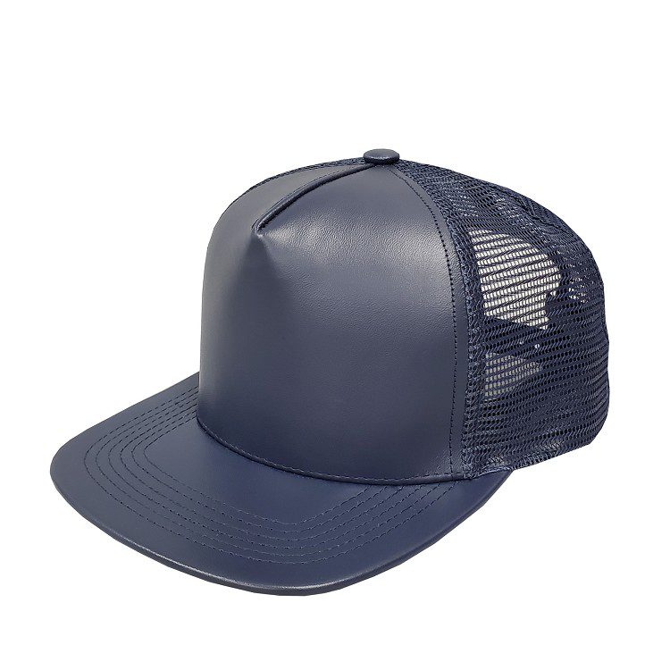 Navy Leather High Profile Mesh Cap