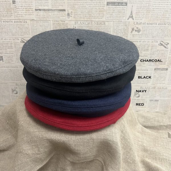 All colors of Navy Wool Beret w Black Leather Trim